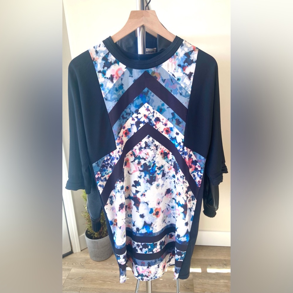 S 🔖 ZARA W&B Collection Watercolor Floral Geometric Black T-shirt Shift Dress